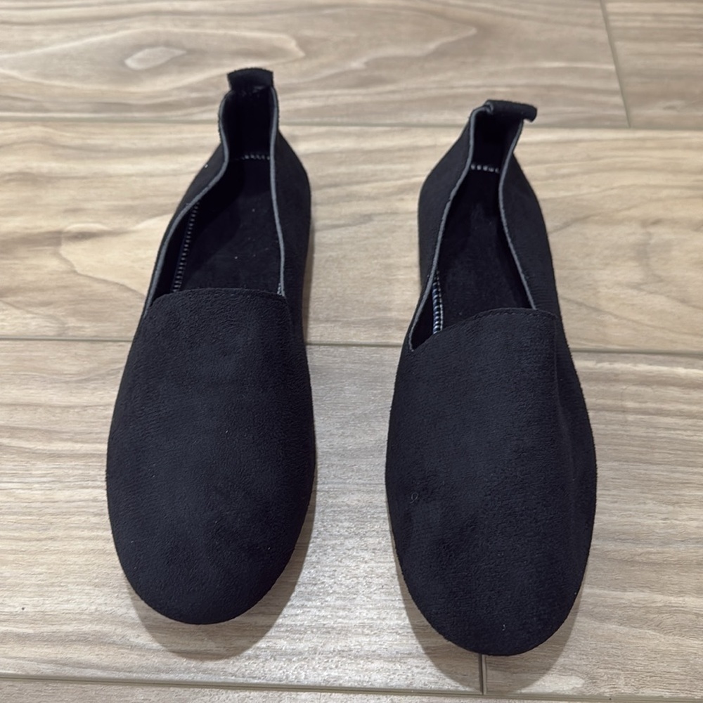 Faux suede slip on flats